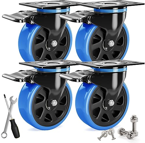Asibaade Schwerlastrollen 100mm Lenkrollen bis zu 600KG Tragbarkeit 360° Drehung für Möbeltransport & Industrietransport Schwarz-Blau