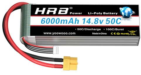 HRB 14.8V 6000mAh 4S Lipo Akkupack 50C mit XT60 Stecker für RC Flugzeug, RC Helikopter, RC Auto, RC Truck, RC Boot