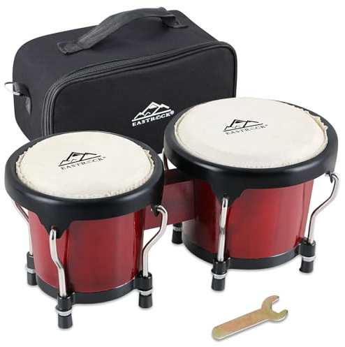 EASTROCK Bongo Drum 4” and 5” Bongos Set for Adults Beginners Professionals Tunable Wood and Metal Drum Percussion Instruments With Tuning Wrench (Red)