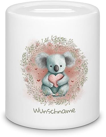 Tassendruck Kinder-Spardose Personalisieren - Süße Tiere - Koala mit Name selbst gestalten - Spardose für Kinder, Schulanfang Geschenke zur Einschulung | Sparbüchse mit Name aus hochwertiger Keramik