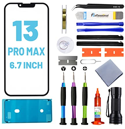 Tpyag für iPhone 13 Pro Max Display,Frontglas Display für iPhone 13 Pro Max 6,7 Zoll,Bildschirm Reparaturset mit wasserfestem Kleber (KEIN LCD & Touch-Digitizer)
