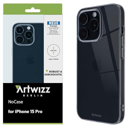 Artwizz NoCase Handyhülle kompatibel mit iPhone 15 Pro - Ultra Dünne, Elastische TPU Schutzhülle - Transparent