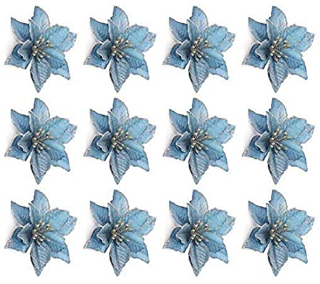 Glitzer Weihnachtsstern Blumen Weihnachten Blumen Weihnachtsbaum -Dekorationen Blume Hochzeit Ornament 13cm Home Outdoor Dekoration 12pcs Blau