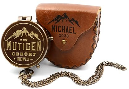 Kompass mit Gravur inkl. Lederetui personalisiertes Geschenk für Abenteurer und Traveler