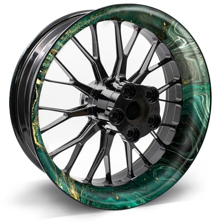 4-teiliges Felgenbettaufkleber Set für 17 Zoll Felgen Komplett Dekor Folie für Motorrad Felgenrandaufkleber selbstklebend wasserfest uv-beständig MR021 (06-01 Marmor Grün)
