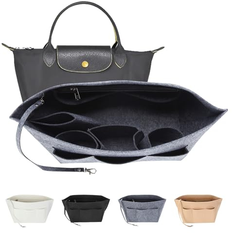 LITLANDSTAR Handtaschen Organizer, Filz Taschenorganizer mit Mehrere Fächer Handtaschenordner Organizer mit Schlüsselbund für Frauen Handtaschen, Grau