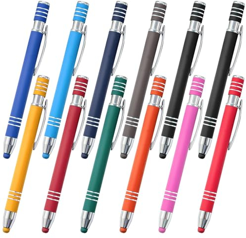 Molbory 12 Stück Kugelschreiber mit Touchpen, 11 Farben Tablet Stift 2 in 1 Stylus Handystifte Touch, Universal Touchstift Multifunktionaler Touch Pen für iPad Kindle Tablet Smartphone Touchscreen