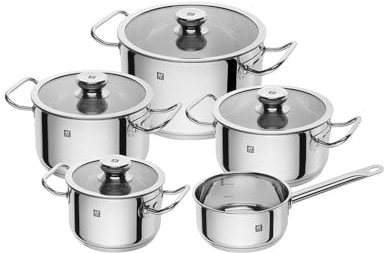 Zwilling Element 5-teiliges Kochgeschirr-Set 3-lagiger Boden Kratzfest 18/10 Edelstahlkörper Ofenfest Spülmaschinenfest Set; 4 Töpfe & Soßentopf Limitiert