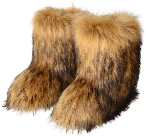 GuyAna Bottes de neige pour femmes, bottes en fourrure, bottes d'hiver à talons hauts en fausse fourrure moelleuses (F,38)