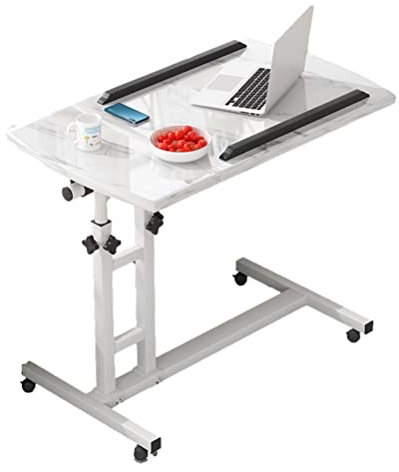 Rollbarer Laptoptisch Für Couch, Frühstückstablett, Tragbarer Schoß-Stehschreibtisch, Bett, Verstellbare Ständerhöhe, Präsentationswagen Mit Rädern | Kippbare Tischplatte Über Dem Bett (Weiß)