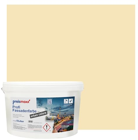 Preismaxx Profi Fassadenfarbe urban colors, bunte Außenfarbe, beige, champagner, champagne 5L, matte, wasserabweisende Aussen-Dispersion, hohe Wasserdampfdurchlässigkeit