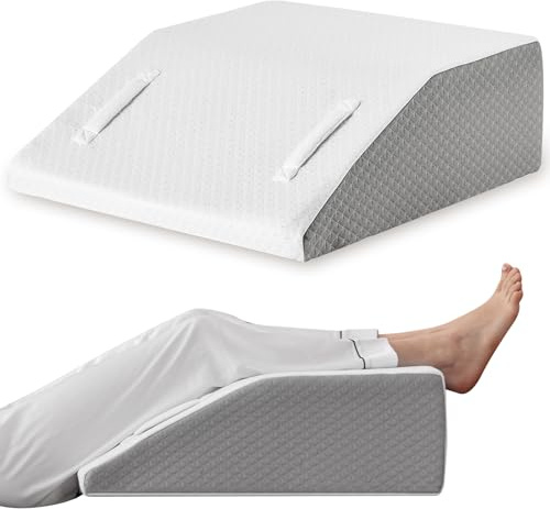 Ruqmuis Leg Elevation Pillow for After Surgery, 8inch Foam Leg Elevating Pillow for Swelling and Blood Circulation, Leg Wedge Pillow for Sleeping, Knee Pillow for Knee Hip Ankle Pain Relief, White