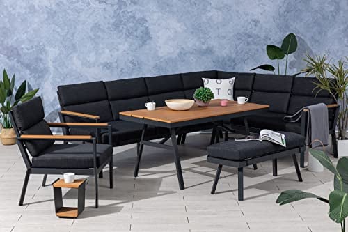 Gardissimo Hohe Dining Aluminium Lounge Nara XL Rechts, inklusive XL Bank, Sessel und wasserabweisender Kissen
