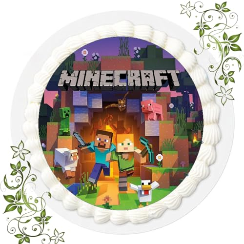 FONDANT Tortenbild, Zuckerbild mit Motiv, Essbares Foto für Torten, Tortenbild, Tortenaufleger Ø 20cm FONDANT MINECRÅFT Nr. 2