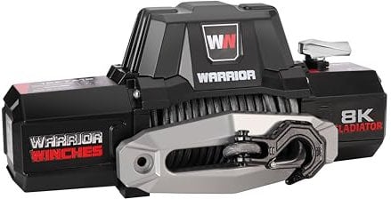 Warrior Winches Gladiator 8000lbs 12v electric winch with wired/wireless remote and synthetic rope, IP68 Waterproof, winch 12v with hawse fairlead, For Trailer, SUVs, 4x4, Offroad, Small Recovery