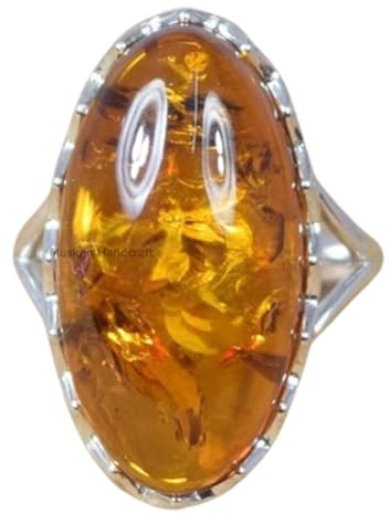 Muskan Handcraft Baltic Amber Long Oval Gemstone Ring, Pure 925 Sterling Silver Statement Handmade Ring, Bohemian Band Ring, Unique Wedding Gift Jewelry, Mothers Day Gifts