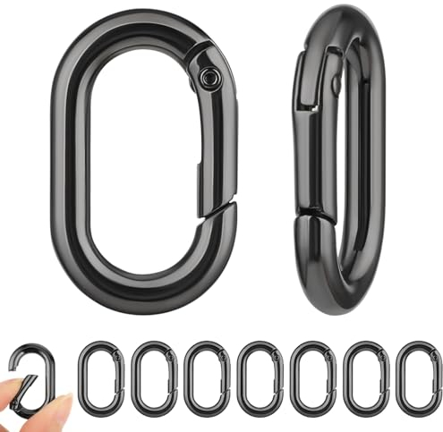 10 Stück Oval Karabiner, Federschnallen Karabinerhaken Schlüsselanhänger Karabinerring Schwarz Carabiner Legierung Kletterschnalle für Geldbörsen Kette Reisen Wandern Angeln Camping