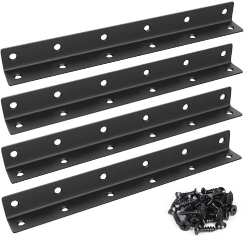 MIGUBIGU 4 Stück L Form Winkelverbinder Schwarz 275 x 27 x 27MM , 90 Grad Winkel Eckverbinder Edelstahl, Möbelverbinder Winkel für Regale, Möbel, Schrank