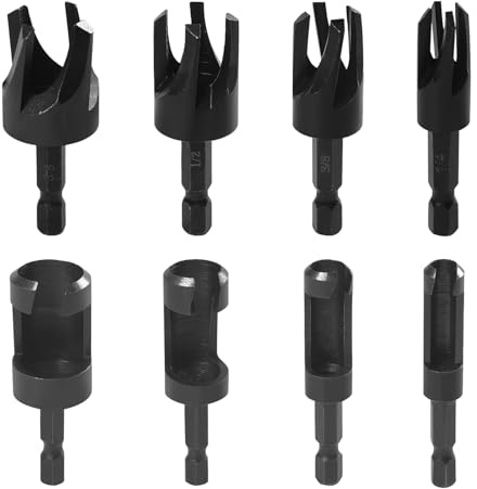 Befun 8PCS Plug Cutters for Wood Set, Wood Dowel Cutter 1/4 5/8 3/8 1/2 | Imperial, 1/4 Inch Hex Shank, Carbon Steel, Claw & Tapered Cork Drill Hole Saw Tool, for Woodworking