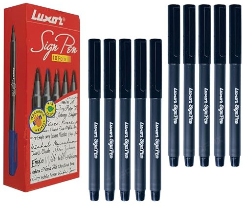 LUXSP Sign Felt Tip Pens, BLACK, Pack of 10, Medium Point (1.0mm), Perfect for Sign Write Draw Sketch Mark Illustrations Calligraphy, iZOFAX Black Ball Pen