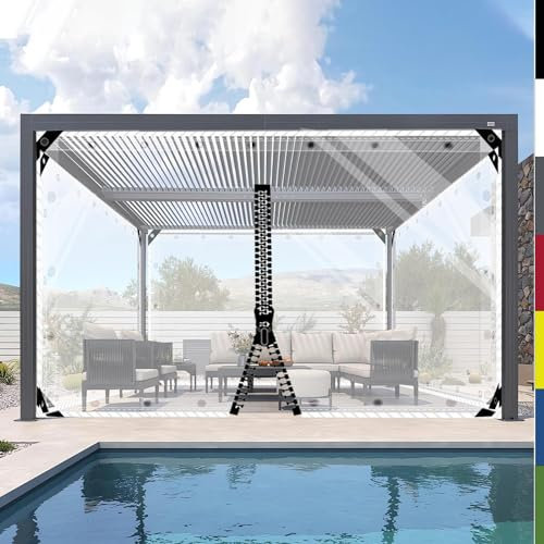 HQQMNY Transparent Plane mit ösen Abdeckplane Wasserfest 0.5mm Outdoorvorhänge Regenschutzplane Zeltplane aus 560g/m² PVC Kälteschutz und Wärmeerhaltung (Transparent + 1 Reißverschluss, H2,2mxL3,4m)