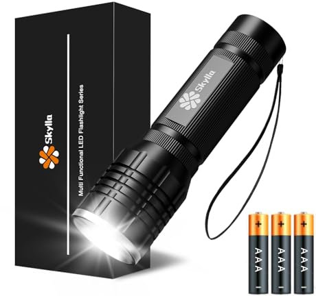 Skylla Taschenlampe klein LED Extrem Hell, Mini Torch mit 5 Lichtmodi und Langer Betriebsdauer Wasserdicht, für Camping Wandern Outdoor Notfälle