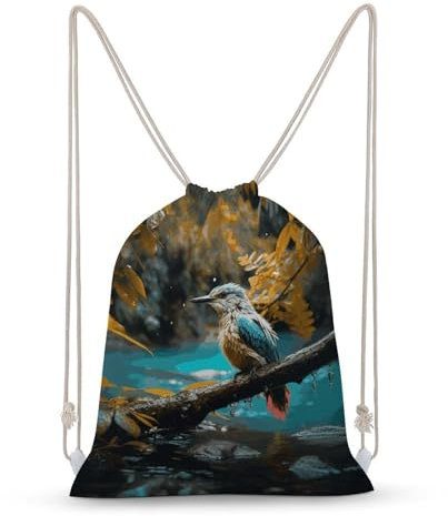 DJUETRUI Sacs en toile avec cordon de serrage pour homme et femme - Pour le sport, la plage, les voyages, Pluie relaxante et sons d'oiseaux, 30x40cm