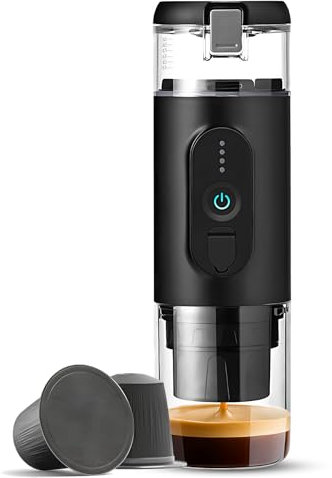 Irishom Tragbare elektrische Espressomaschine, kabellose Heizung, Einzelportions-Mini-Kaffeemaschine mit 2-in-1-Kaffeepulver, 18-Bar-Pumpendruck, automatische Brühfunktion,2500-mAh-Akku
