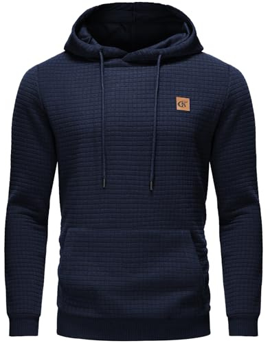 YuKaiChen Men's Pullover Hooded Sweatshirts Plaid Jacquard Long Sleeve Drawstring Hipster Casual Hoodies