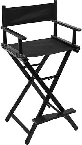 JNTFNE Klappbarer Regiestuhl mit Kopfstütze, 78,7 cm hoch, tragbarer Regiestuhl für Künstler, Make-up-Stuhl, Aluminium, Regiestuhl für Studio, Salon, Schminktisch, Schwarz, ohne Kopfstütze