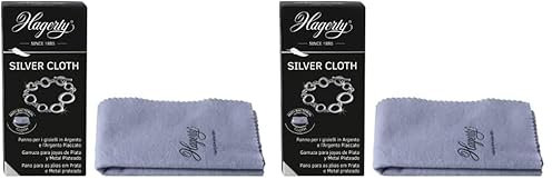 Hagerty Silver Cloth Chiffon pour l'argenterie I 36 x 30 cm I Chamoisine imprégnée 100% Coton I Nettoyage Anti-ternissement I pour Les Bijoux et Les Objets en Argent ou en Argent plaqué (Lot de 2)