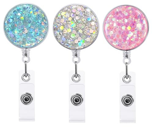 3 Pièces Porte Badge Rétractables, FadyRaye Enrouleur de Badge en Plastique Léger avec Pince Crocodile Pour Infirmière, Enseignant, Porte-nom, Porte-clés [Cordon en Nylon de 65 cm]