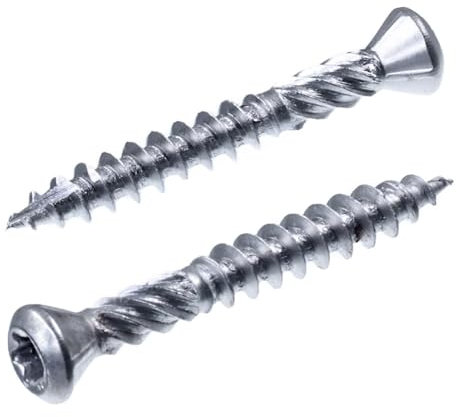 SECCARO Lot de 200 vis pour terrasse à tête décorative 3,2 x 25 mm, en acier inoxydable A2, vis à bois avec pointe découpée et encoche de coupe, TX/six pans creux