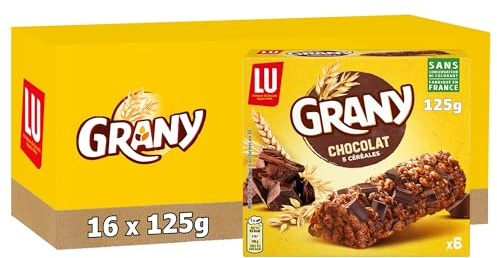 Lu Grany - Barres Céréales et Chocolat - 16x125g | 16 Boîtes de 6 barres | 5 Céréales avec riz soufflé et morceaux de chocolat | Format poche pratique à emporter