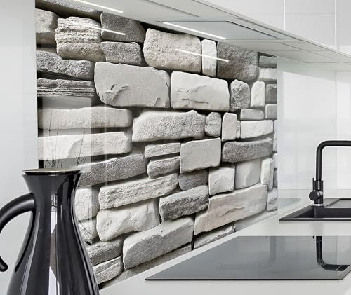 timalo Spritzschutz Wand für Herd, Küche Küchenrückwand Glasoptik | Acryl Glas 2mm | Glasrückwand Acrylglas Wandpaneele Rückwandschutz Platte | 60x40cm Steinwand Naturstein