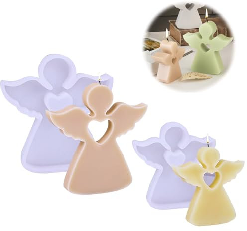 UptVin 2 stampi per candele a forma di angelo, per versare, 3D, in resina epossidica, per candele di soia, sapone, gesso, artigianato