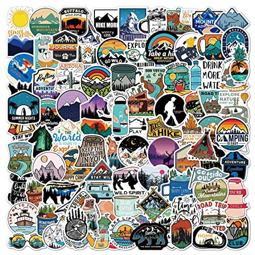 Lotsdonxia 100 Pcs Camping Style Waterproof Stickers - Adventurers and Outdoor Fans Nature and Adventure Stickers for Notebooks, Luggage, and Laptops