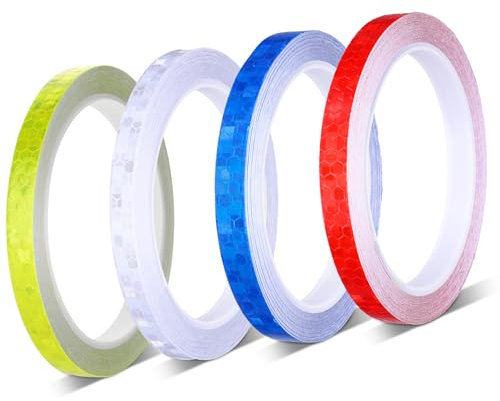 4 Rollen Reflektierendes Klebeband, Reflektorband Selbstklebend, 8 m Neon Klebeband Warning Tape Reflektor Aufkleber Reflektierendes Klebeband Starke Reflektion Reflektor Tape für Fahrräder Helm