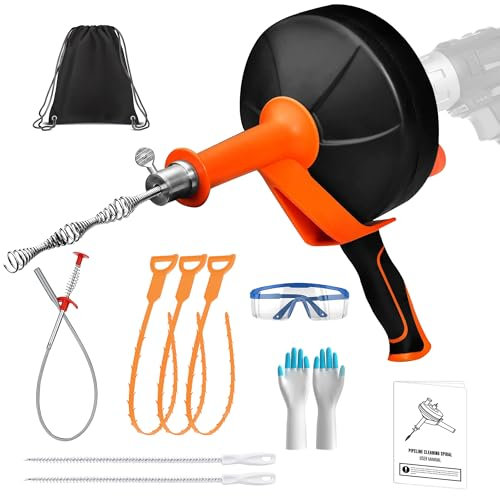 7.5M Drain Snake Drain Unblocker Tools, Toilet Snake Auger Rods with Flexible Wire Drill Attachment for Kitchen Bathroom Shower Sink Pipe Plumbing