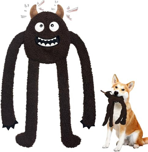 Hundespielzeug Welpenspielzeug Interaktives quietschen Hundekuscheltier mit Crinkle-Papier und Seil Hunde Spielzeug für Welpen Kleine Große Hunde (Monster)