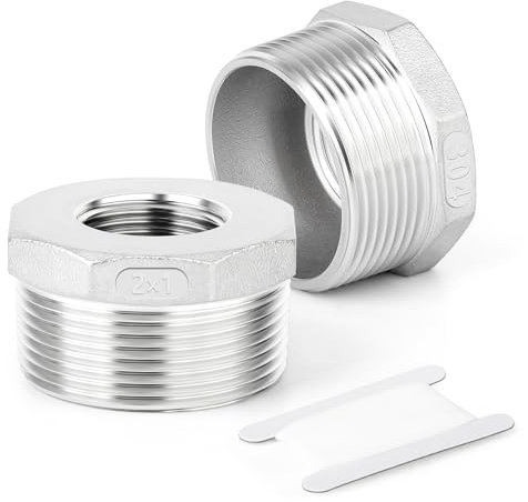TAISHER 2 Stück 304 Edelstahl Reduzier-Sechskant-Buchse, 2 BSP-Außengewinde x 1BSP-Innengewinde, Reduzier-Rohradapter-Fitting, für Wasser, Öl, Luft und Gas
