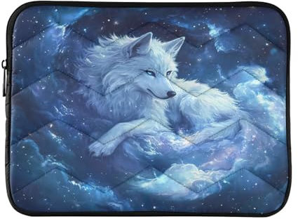 Housse de protection pour ordinateur portable - Motif loup blanc et bleu galaxie - 15-16