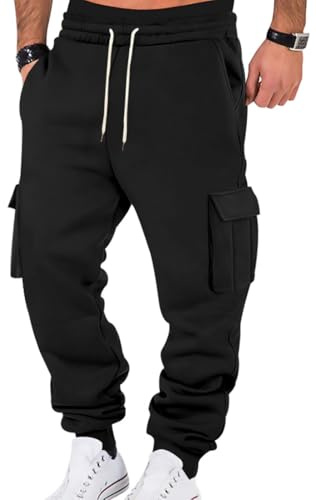WINKEEY Jogginghose Herren Trainingshose Sporthose Lang Casual Freizeithose mit Taschen Elastische Taille mit Kordelzug Sweatpants