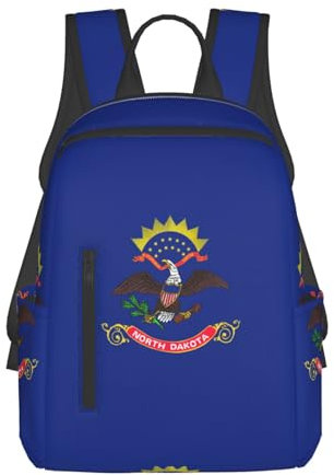 Zhuanyun Leichter Rucksack mit Nord-Dakota-Flagge, Tagesrucksack mit Fronttaschen mit Reißverschluss und seitlichen aufgesetzten Taschen. Uni-Rucksäcke, Schwarz, Einheitsgröße