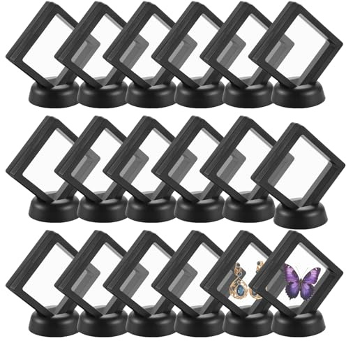 30 Stück schwebender 3D-Rahmen mit Ständer, schwarze schwebende Vitrine, Herausforderungs-Münzen-Displayhalter, transparente Folie, Schmuck-Aufbewahrungsbox, kleine Schattenbox für Ohrringe, Ringe