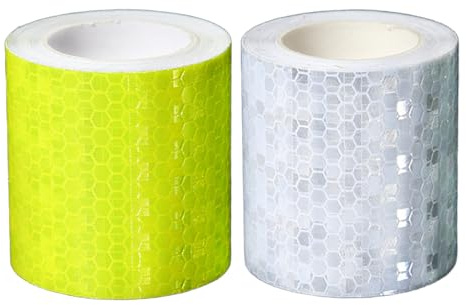 YMWALK Reflective Tape, 2 Rolls 5cm × 3 Meter Waterproof Reflector Tape Self-Adhesive High Visibility Warning Stickers for Trucks Cars Trailers Bikes Helmets Baby Strollers(White and Yellow)