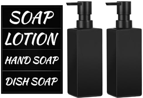 Seifenspender schwarz 2er-Pack - Elegantes quadratisches Design, rutschfest & Robustes Plastik - 350ml Großvolumen für Bad, Küche - Haushalt & Hotelbedarf