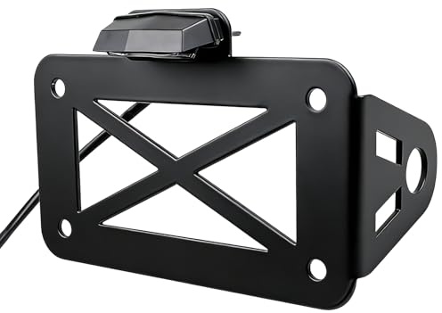 MospdyGear Black Motorcycle Tail Light License Plate Kit, Side Mount Bracket with Integrated LED Tail Light, Compatible with Most Motorcycle Makes & Models