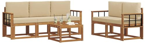 vidaXL Outdoor-Sofagarnitur mit Kissen 6 pcs Natur und Beige, Outdoor-Sofa, modernes Modul-Design, Lounge-Set für Terrassen, strapazierfähige Gartenmöbel für den Outdoor-Komfort