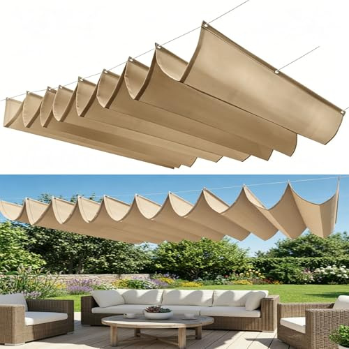 Voile d'ombrage Rétractable 300 x 350 cm Store Ondulé sur Mesure Imperméable, de Protection UV, Protection Solaire Toile Ombrage Imperméable pour Extérieur Jardin, Kaki